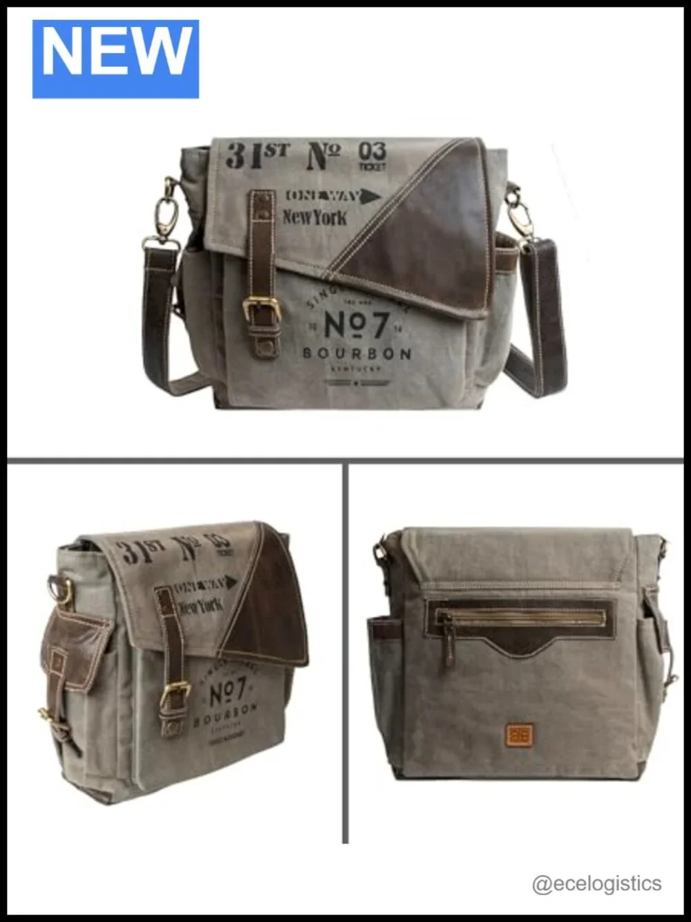 Upcycled Canvas Leather Crossbody Hobo Messenger Bag Multi Pockets Tablet